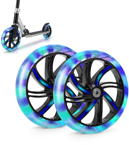 Juego de 2 ruedas para patinete (200 x 40 mm), luminosas, con rodamientos de bolas ABEC-9, antideslizantes, para la mayoría de patinetes y scooters de ciudad