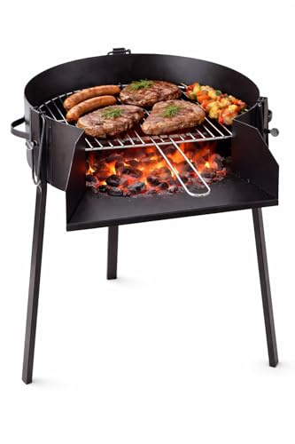Barbacoa de Carbón Redonda Portátil con Parrilla Elevable – Acero Resistente para Jardín y Terraza (50 CM)
