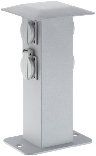 MCJ KON4G/AL Steckdosen-Säule IP44 ohne Erdstück, 4 SCHUKO-Steckdosen, silbergrau