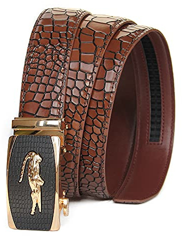 Bpstar Mens Belt, Ratchet Belts 1 1/8 Wide Adjustable Automatic Buckle Leather belt for men - Trim to Fit
