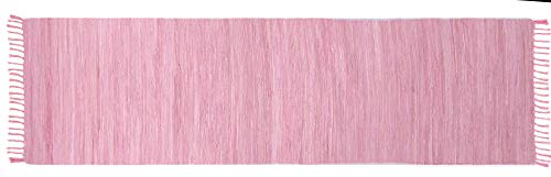 Theko | Dhurry Teppich aus 100% Baumwolle Flachgewebe Teppich Happy Cotton | handgewebt | Farbe: Rose | 70x250 cm