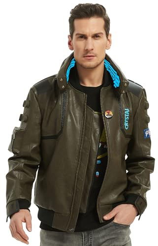 saounisi Cosplay Party Jacket, Men's Motorcycle Coat with Graphic,Cosplay Coat with Stand Collar for Adult Military Suit Blue Collar