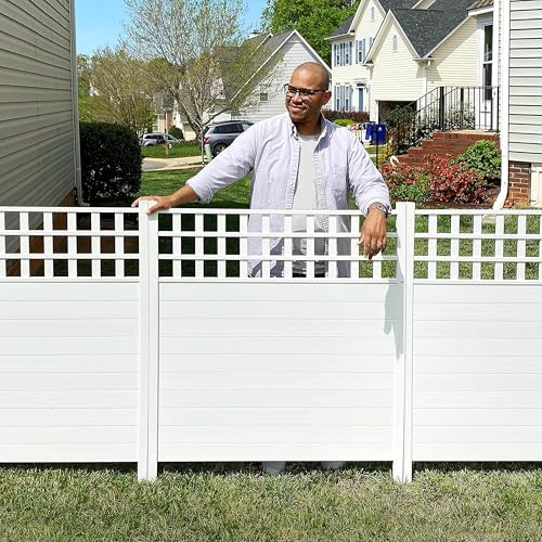44in H x 42in W (2 Panels) No Dig Zippity Keswick Privacy Fence and Screen Kit, White Vinyl Privacy Fence, Outdoor Privacy Screen Panels for Yard, Trash Can Enclosure, Air Conditioner Fence ZP19060