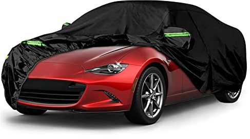 Bâche Voiture Étanche Respirante Compatible avec Mazda Miata MX-5 1998-2021, 4 Couches Housse de Protection Voiture Extérieur Contre Pluie Soleil Poussière avec Zip et Sangle Coupe-Vent