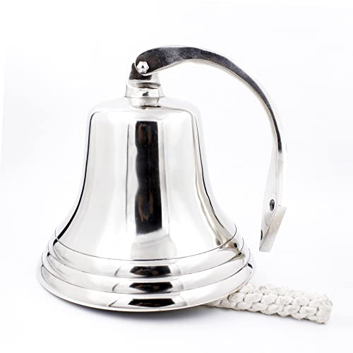 Nautical Aluminium Ship Bell 7 Inch Chrome Finish Antique Hanging Marine Wall Bell with Rope, Wall Mounted Coastal Home Decor, Classic Maritime Design