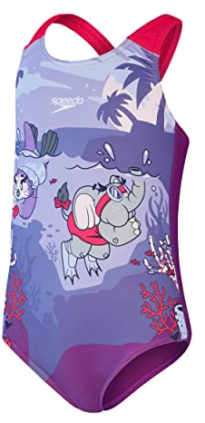 Speedo Learn to Swim Printed Crossback Bañador Niñas, Magic Sangria/Sweet Taro/Hellium, 2 Años