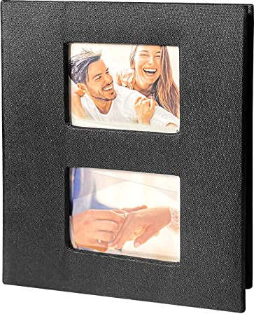 Uootach Album Foto 6 pollici 10x15 cm 200 Versione orizzontale tasche(50 fogli/100 lati, può contenere 200 foto) Album di lino con finestra, Album fotografico per famiglia, matrimonio (Nero)