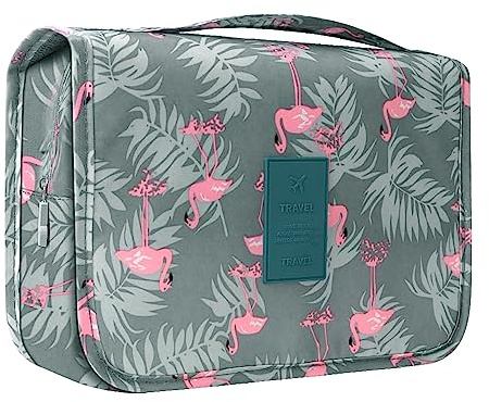 Hanging Toiletry Bag, Travel Wash Bag Womens Cosmetic Bag Waterproof Shaving Bag Toiletries, Shower Bathroom with Handle (Flamingo)