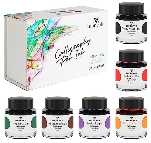 Mancola Kalligraphie-Tinte, 6 Farben, kohlenstofffreie Tinte, Zeichnen, Schreiben, Kunst, Handwerk, Kalligraphie, 28 ml, 6 Stück