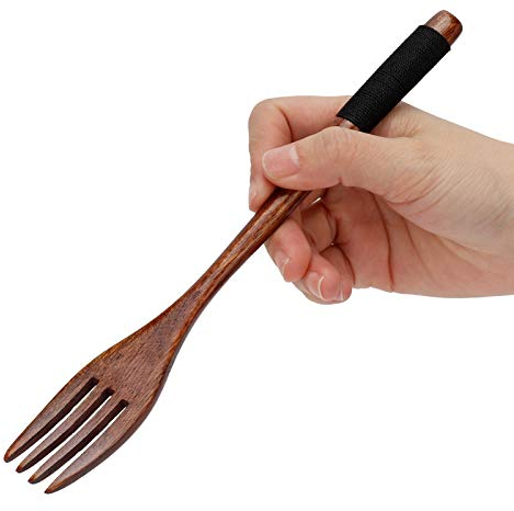 Forchetta in Legno Riutilizzabile, 22,5cm Vintage Forchette in Legno Giapponese Marrone Massello Forchetta Posate da Cucina in Legno per Cucinare Mescolando Mangiare