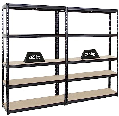 PROREGAL Mega Deal | 2X Schwerlastregal Giant Tiger | HxBxT 200x120x40cm | Fachlast 265kg | 5-Ebenen | Schwarz | Garagenregal Kellerregal, Werkstattregal