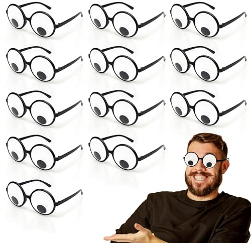 HOHAJIU Googly Eyes Glasses, Funny Glasses Pranks Toy, Novelty Shaking Giant Eye Glasses, Funny Costume Accessories for Dress Up Party, Halloween or Birthday Party Favors, Party Supplies （12 PCS）