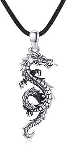 CUOKA MIRACLE Cadena de dragón de plata de ley 925 para hombre, colgante de dragón, collar para mujer, oxidado, unisex, regalo para el día de San Valentín para hombres y niñas, Plata esterlina