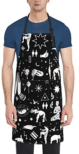 Unisex-Latzschürze mit 2 Taschen, Muay Thai, fliegendes Knie, Thailand, Küche, Kochen, Kochschürzen für Grillen, Backen, Gartenarbeit, Schwarz , One size