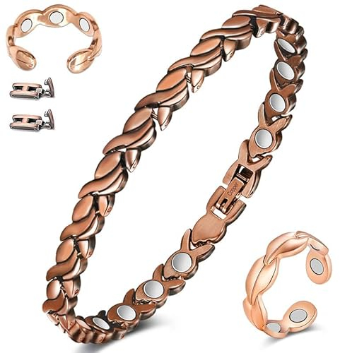 Cigmag Lymphdrainage Kupferarmband Damen Frauen Ultrastarke Magnete 99% Reines Kupfer Verstellbar mit Entnahmewerkzeug und Geschenkbox