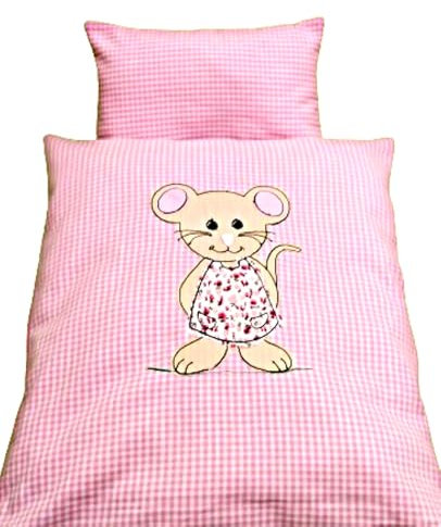 Puppenbettzeug Mäusekind, Bettwäsche bestickt, für Puppen