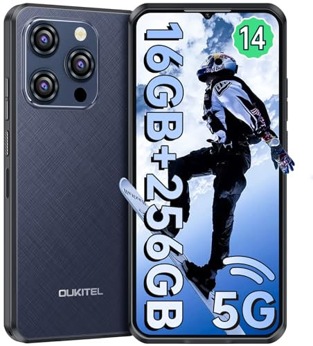 OUKITEL WP52 Outdoor Smartphone 5G - Android 14 Outdoor Handy 16GB RAM 256GB ROM, 6500mAh Akku Wasserdicht Baustellenhandy 6,6 Zoll,48MP+8MP Kamera, NFC/GPS/Fingerabdruck/Face ID, Blau