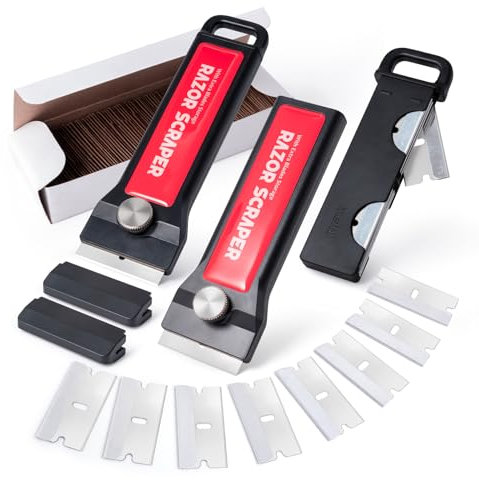 FOSHIO 2 pièces Grattoirs Nettoyage Grattoir à avec 100 lames en acier inoxydable, Idéal pour Nettoyer, Grattoir de Sols, Grattoir Peinture, Grattoir pour Colle, Carrelage, Papier Peint