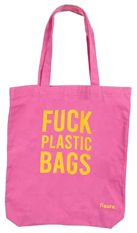 Fisura – Tote bag “f*cking plastic” rosa. Bolsa de algodón 100%. Bolsa tote original. Bolas compra de algodón. Bolso totebag negra. 43 centímetros x 37 centímetros