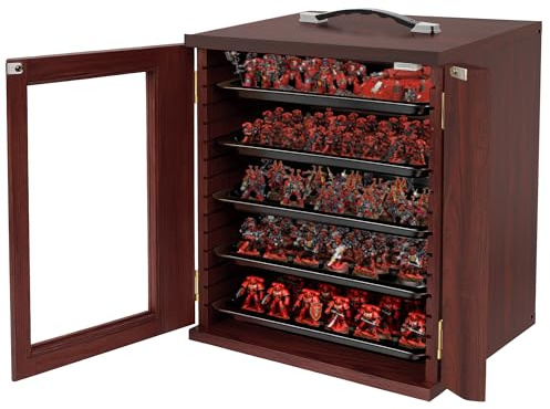 WELIDAY Miniature Storage Case for Collectibles, Miniature Display Cases with Magnetic Door and 6 Trays, Clear View Miniatures Transport Case (Mahogany)