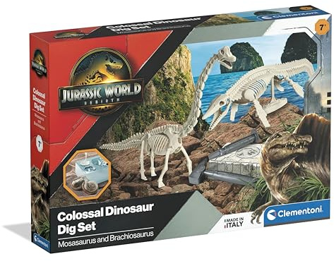 Clementoni - Jurassic World Rebirth, Set Scavo per Dinosauri, Gioco Scientifico 7+ Years, Due Fossili di Dinosauro da Scavare e Assemblare, Kit per Archeologia, Made in Italy, Lingua Italiana, 19434