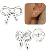 Adramata 925 Sterling Silver Stud Earrings for Women Girls Tiny Flat Back Earring Studs Hypoallergenic Helix Cartilage Piercing Dainty Starfish/Bow Ties/Cross Stud Earrings for Gift Silver/Gold
