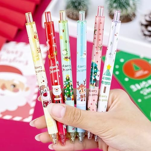12 Pezzi Penne Natale, Stick Penna a Sfera Natalizia Penne a Scatto Natalizie Piccoli Regali Calendario Dell'avvento, Natalizi Scuola Regalo per Studenti Bambini Colleghe (0,5mm Nera)
