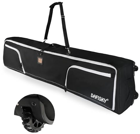 DAFISKY Ski Bags for Air Travel - Ski Bag with Wheels Fit Single Snowboard or Double Skis up to 175 or 190 cm All-Round Padded Protection for Boots, Helmet, Skiing Gear, Black