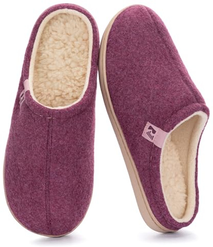 RockDove Women's Felt Mule Slippers Fleece Lined | Faux Shearling Lining, Memory Foam Cushioning, Lightweight Rubber Sole, Indoor Outdoor, Machine Washable