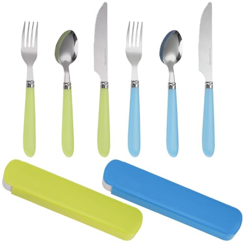 Posate da Viaggio con Custodia, 6 Pezzi Portaposate da Viaggio, Porta Posate Pranzo Ufficio, Inox Posate Campeggio, Portapranzo Portatile