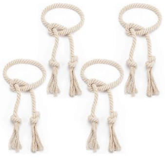 4 Pack Handmade Curtain Tie Backs - No-Drill Boho Decorative Holdbacks for Indoor & Outdoor Curtains, Natural Rope Tiebacks for Home Office Patio Garden Drape, Beige