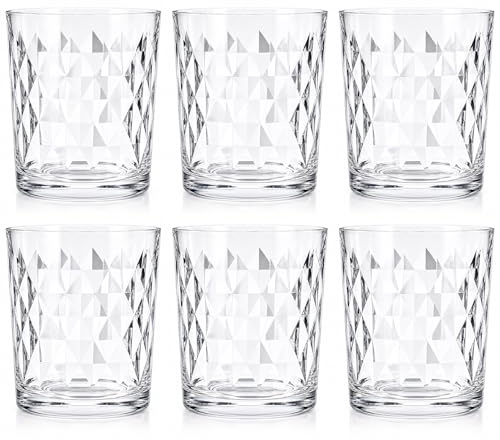 Set de 6 Vasos de Cristal Transparente 250 ml – Vasos de Vidrio Resistentes, No Pierden Brillo, Aptos para Lavavajillas y Microondas – Diseño Diamante para Agua, Refrescos y Cócteles - Apilables