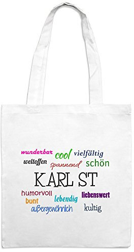 Jutebeutel mit Stadtnamen Karl St - Motiv Positive Eigenschaften - Farbe weiß – Stoffbeutel, Jutesack, Hipster, Beutel