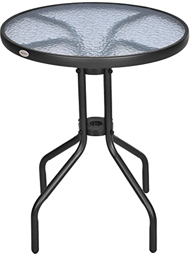 Outsunny Gartentisch Balkontisch Bistrotisch Glastisch Beistelltisch Metall+Sicherheitsglas ∅60xH70cm