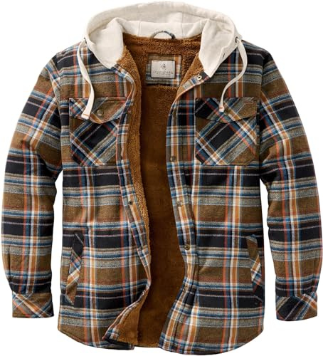 Legendary Whitetails Mens Hooded Plaid Flannel Berber Lined Shirt Jacket