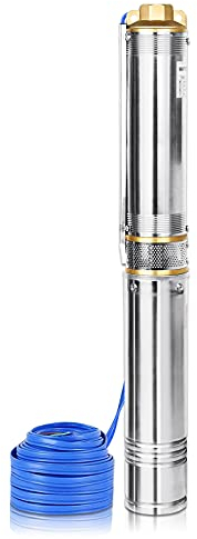 UISEBRT Pompa sommersa per fontane 4 pollici 0,75KW- pompa in acciaio inox per pozzi con portata di 4.000 l/h resistente alla sabbia con filtro antisporco, per irrigazione da giardino o uso domestico