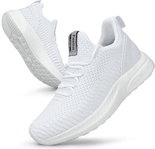 Feethit Femme Chaussures de Sport Running Air Respirant Chaussures de Course Légères Basket Fitness Gym Jogging Outdoor 41 Blanche