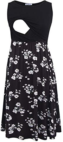 Smallshow Robe d'allaitement de Maternité sans Manches en Patchwork pour Femmes avec Poches SVP121 X-Large