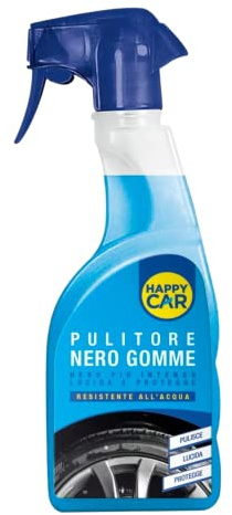 HappyCar Nero Gomme Auto Spray 750ml - Ravviva e Protegge le Ruote, Resistente alla Pioggia e Previene Invecchiamento e Screpolature - 2 Spugne Applicatrici Incluse (Finitura Opaca)