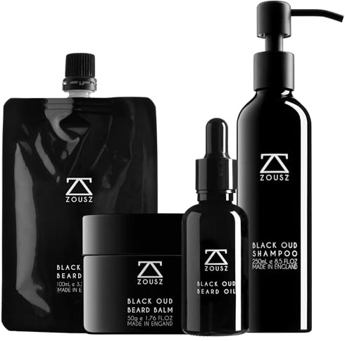 ZOUSZ Beard Kit For Men - Black Oud Beard Oil, Beard Balm & Beard Shampoo With Natural & Organic Essential Oils - Men’s Gift Set Bundle For Him