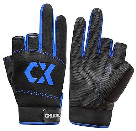 Fishing Gloves - 3 Fingerless Sports Gloves Cover, Heavy-Duty Waterproof Fishing Gloves for Men & Women Game MTB Cycling Hunting Paddling Sailing, Anti-slip, Blue