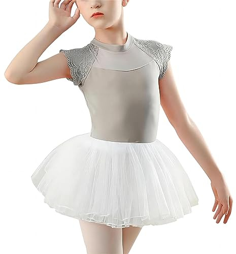 SEAUR - Vestido de ballet para niña de leotardo con falda tutú danza de gimnasia traje de danza clásica para niñas y niños, Gris + tutú engrosado, 170(150-160cm)