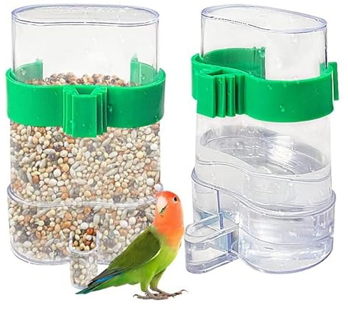 2 PCS Bird Cage Automatic Feeders - Food & Water Dispenser for Small Animals, Parrot, Canaries, Cockatiels
