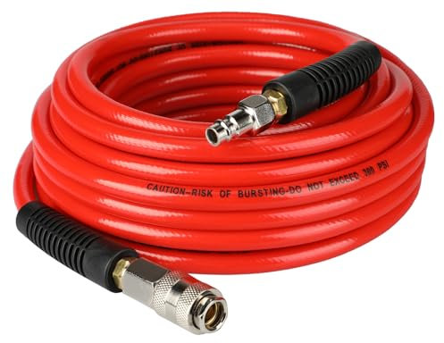 YOTOO PVC Air Compressor Hose 10m Long 6mm ID X 11mm OD 300 PSI with 1/4-Inch Europe Steel Quick Coupler Fittings and Bend Restrictors for Heavy Duty, Lightweight, Flexible at All Weather Use, Red