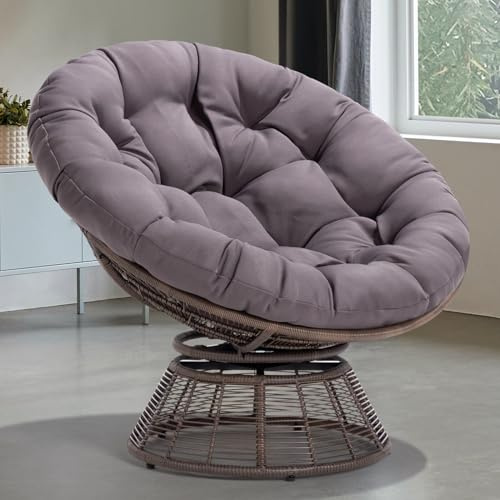 Bme 40 Ergonomic Wicker Papasan Chair with Soft Thick Density Fabric Cushion, Bee-Designed Base, High Capacity Steel Frame, 360 Degree Swivel for Living, Bedroom, Reading Room,...
