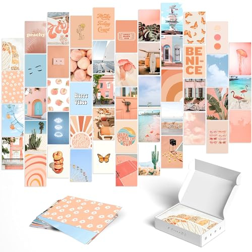 Y2K BOO Aesthetic Room Decor for Teen Girls Wall Collage Kit Vibrant and Playful Peach Aesthetic Posters 50 Pcs 4x6 Inch Cardstock for Bedroom Dorm Room Living Room Teen Girl Room Apartment Decor