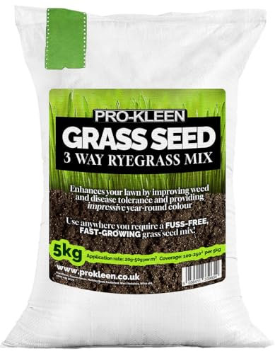 Pro-Kleen Grass Seed 3 Way Ryegrass Mix 5kg - Premium Lawn Seed - Hard Wearing, Fast Germination & Multi-Resistant Against Winter Damage, Rust & Disease - Coverage 100-250² from 5kg