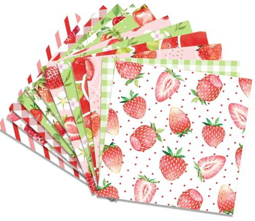 GORGECRAFT 24 Feuille 12 Styles Bloc de Papier pour Scrapbook Fraise Fruits Papier Cartonné de Découpage Simple Face Fournitures de Fond Décoratives pour la Fabrication de Cartes Écriture de Journal