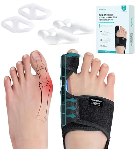 Promifun Hallux Valgus Korrektor für Frauen und Männer – 1 Paar verstellbare Hallux Valgus Schiene mit weichem Gel – Schmerzlindernde Bunion Corrector, Zehenbegradiger mit rutschfestem Riemen