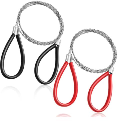 WeddHuis 2 Stück Edelstahl Seilsäge,Drahtsäge mit Schlaufen Handkettensäge Klein Handlich Schnell Verstaut überlebensausrüstung für Camping,Garten,Outdoor(80 cm)